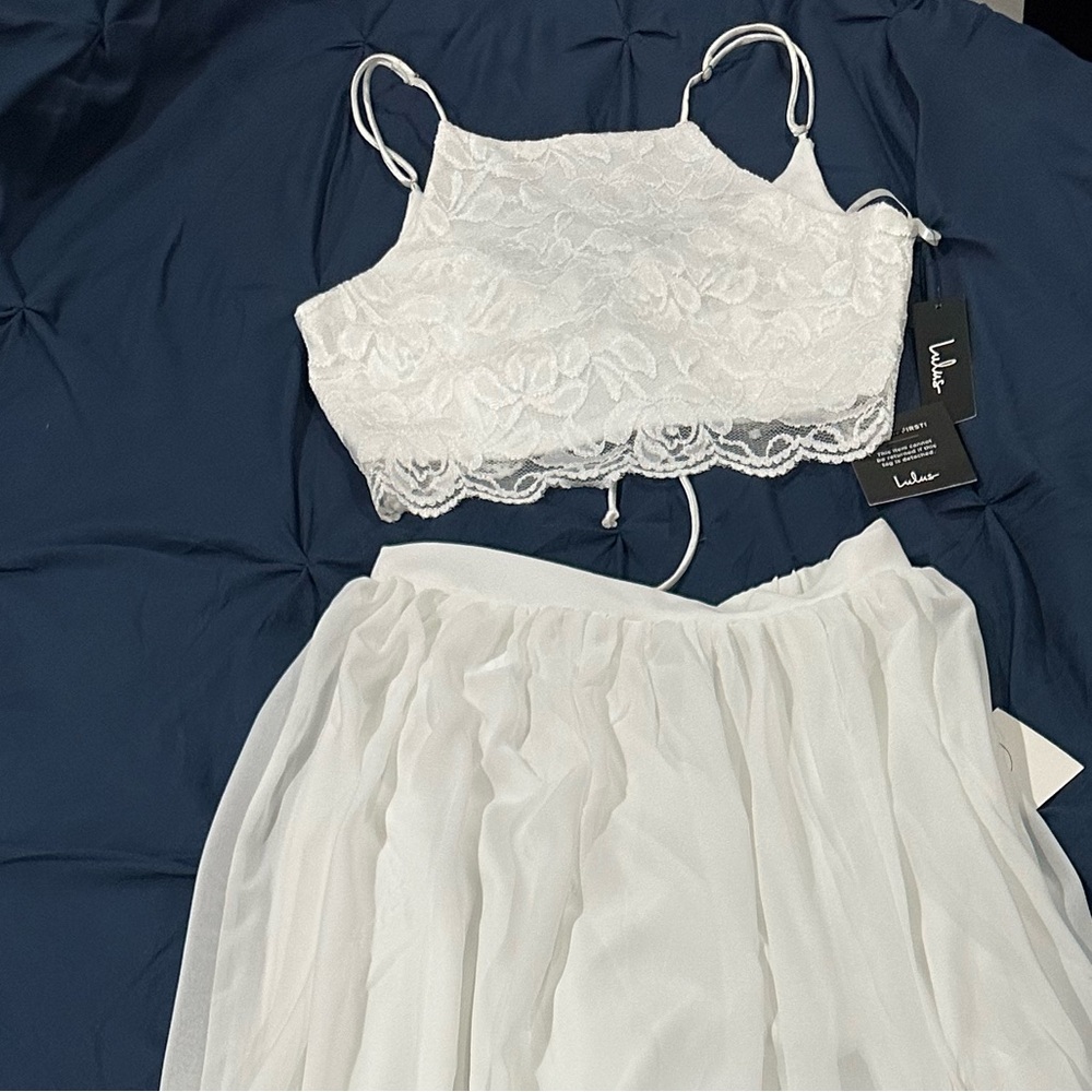 Lulu's white Lace Top and Skirt Ensemble